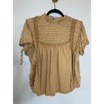 Free People  “Le Femme Tee” Sandstone Short Ruffled Sleeve Blouse Sz Large Photo 6