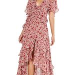 MISA Los Angeles Misa Katarina Floral Printed Flutter Sleeve Ruffle Asymmetric Maxi Dress Red XS Photo 0