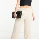 ASOS DESIGN Curve wide leg dad pants with linen in stone Photo 0