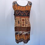 Vintage 80s Tribal Boho Tank Tunic Bila Slit Sides Southwestern Hippie Medium Brown Photo 1