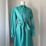 Vintage ‘80s Schrader Sport Teal & White Collared Belted Button Front Midi Dress Green Size 14 Photo 3