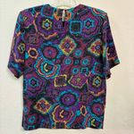 August Silk Silk Blouse Vibrant Paisley Floral Print Short Sleeve Top Retro Y2K Photo 5