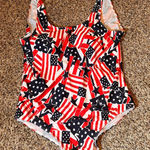 American Flag One Piece Swimsuit Womens XL Patriotic Stars Stripes USA Red Photo 0