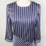 Banana Republic  Navy Blue PJ Stripe Asymmetrical Draped Satiny Shift Dress Sz 6 Photo 5