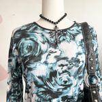 JM Collection Vintage Blue Floral Top, Y2K 2000s Grunge Indie Sleaze 90s Small Photo 1