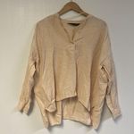 ZARA  Women's Top S Peach Cream 100% Linen 3/4 Sleeve Collared Tunic Oversized Photo 3