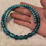 Women’s Bead Costume Necklace Beaded Blue Glass Choker Photo 8