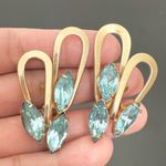 Vintage Signed NAPIER Blue Topaz Aquamarine Rhinestone Goldtone Clip On Earrings Photo 2