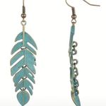 "Miami Beach Palm Leaf" Bohemian Long Copper Green Leaf Earrings Photo 0
