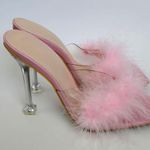 Pink Fluffy Feather PVC Stilletto Mule Heels Size 39 Photo 2