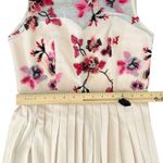 Little Mistress  Cream Red Pink Embroidered Flowers Accordion Pleat Midi Dress 6 Photo 3