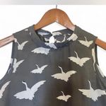 Loft  Swan/Crane Bird Print Sleeveless Grey High Neck Halter Top Blouse Photo 1