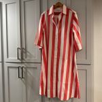 Atlantic Pacific x Lake Striped Collared Shirt Dress Large Coral White Poplin Red Photo 1