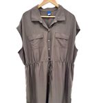 Old Navy  Cap Sleeve‎ Button-Up Utility Midi Shirt Dress Olive Green XXL Cinched Photo 3