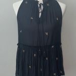 Loft  Blue Sleeveless Embroidered Floral Baby doll Sheer Top Blouse Women's Small Photo 0