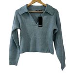 Nasty Gal Collar Plunge Long Sleeve Cropped Sweater NWT Size Small NWT Photo 1