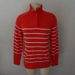 IZOD Orange & White Striped Cotton Mock Turtleneck Snap-Button Sweater Sz Medium Photo 1