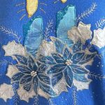 Vintage Christmas Sweatshirt Blue Embroidered poinsettia Candles XL shimmery Photo 3