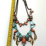 Blue and orange geometric multi strand statement necklace Photo 5