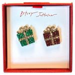 Betsey Johnson  Christmas Present Gift Rhinestone Stud Earrings Red Green Gold Photo 5