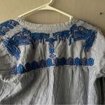 Roller Rabbit  Navy Pinstripe Embroidered Long Sleeve Blouse Size XS Photo 6