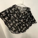 Candie's  Black White Butterfly Print Sheer Short Sleeve Cold Shoulder Y2K Blouse Photo 6