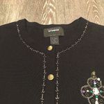 Vintage Studio Joy Black Cardigan Size S Jewel Brooch Trim Cottagecore Glam Photo 4