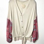 Hummingbird Boho Contrast Sheer Sleeve Thermal Top Size Small Photo 1