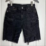 American Eagle AEO Boyfriend 90s Denim Bermuda Shorts Size 2 Distressed Black Photo 2