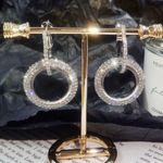 Women's AAA CZ Diamond Double Circles Silver Hoop Earrings Photo 2