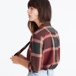Madewell  Plaid‎ Tie-Neck Button-Down Cowgirl Western Shirt in Cherry Wood XXS Photo 4