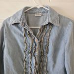 Newport News Jeanology Denim Jacket Cardigan Ruffled Button Up Women Size Medium Blue Photo 3