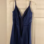 La Femme  Navy Blue Striped Long Prom Dress size 4 brand new with tag Photo 6