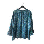 AnnieWear Los Angeles Boho Chiffon Blouse L Blue Green Ikat Ruffle Sleeve Size L Photo 8