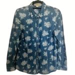 Nine West  Floral Denim Button Down Shirt Womens Size Medium Blue Photo 0