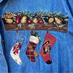 Vintage 90s Rustic Americana Cowboy Christmas Embroidered chambray Shacket shirt Size L Photo 3