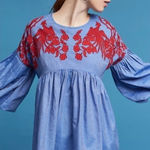 Hemant and Nandita  Anthropologie Lianna blue floral embroidered blouse Photo 0