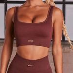 Oh Polly Bo + Tee workout set No Sweat Ribbed Scoop Neck Sports Bra Dark Brown leggings Photo 6