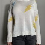 Fate Oversized Waffleknit White Yellow Blue Lightning Bolt Sweater Size Small Photo 0