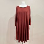 Zenana Outfitters Dark Rust Long Sleeve Jersey Flared Swing T-Shirt Tunic Dress Size 1X Photo 2
