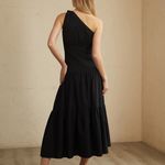 Black Asymmetric Shoulder Knotted Midi Dress XL Commense NWT Photo 1