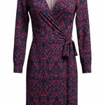 Diane Von Furstenberg  Silk Wrap Dress Size 2 Magenta Navy Geometric Classic Photo 0