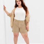 Gap  Cheeky Midi Short High Rise Cuffed button fly Khaki jean shorts 35/20R NWTs Photo 0