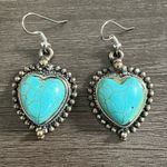 Turquoise Stone Heart Dangle Earrings Blue Photo 0