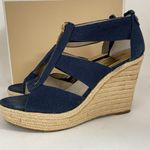 Michael Kors  Womens Sz 9 Berkley Sandal Blue Wedge Platform Espadrille Zip Up Photo 4