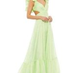 Mac Duggal  NEW Size 10 67911 Mint Iconic Ruffle Tiered Cut-Out Chiffon Maxi Gown Photo 0
