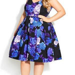 City Chic New! Hydrangea Fit & Flare Dress - black purple, women plus size 16 Photo 0