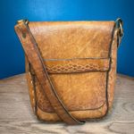 Vintage 1970s Hippie Bohemian Tooled Leather Tan Shoulder Bag Purse Photo 0