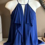 BCBGMAXAZRIA Claudia Blue 100% Silk Cascading Ruffle High Neck Halter Top Small Photo 9