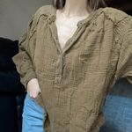 We The Free forest green oversized soft linen long sleeve Henley flowy top Photo 0